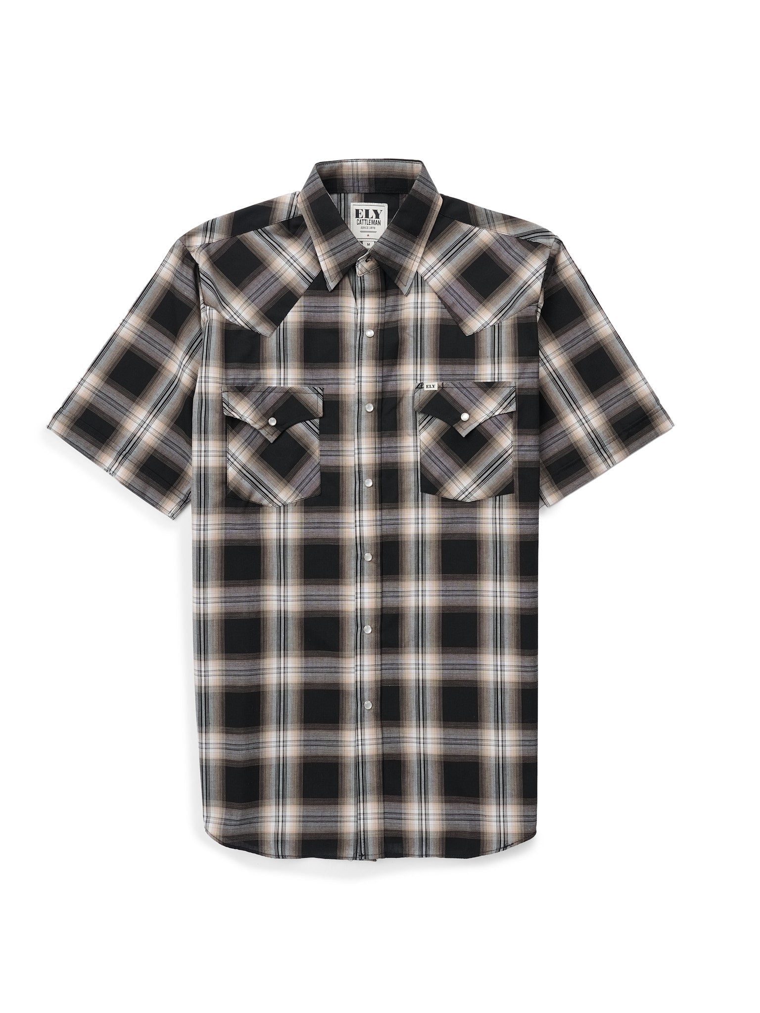 Men's Ely Cattleman Short Sleeve Plaid Western Snap Shirt