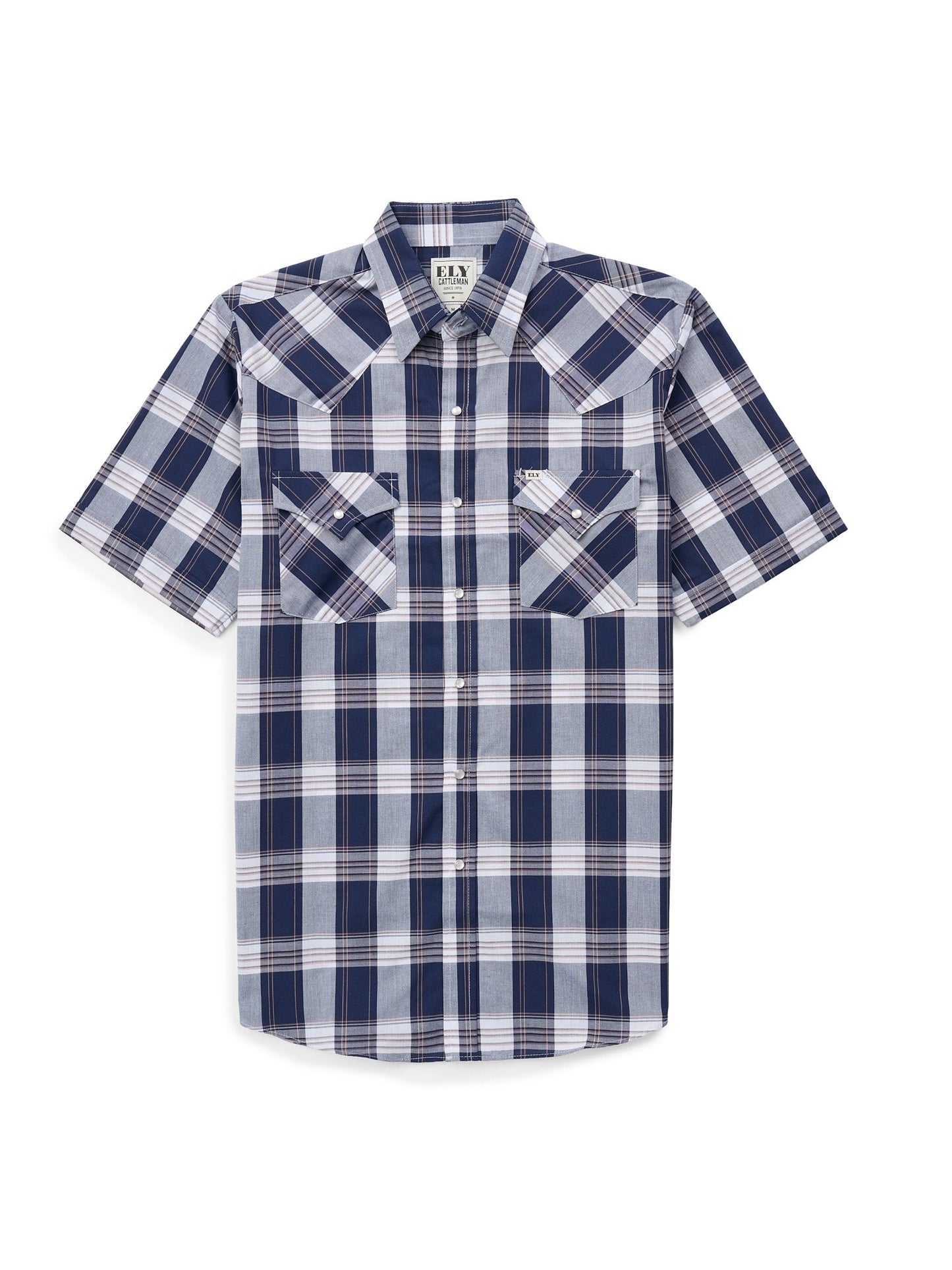 Men's Ely Cattleman Short Sleeve Plaid Western Snap Shirt