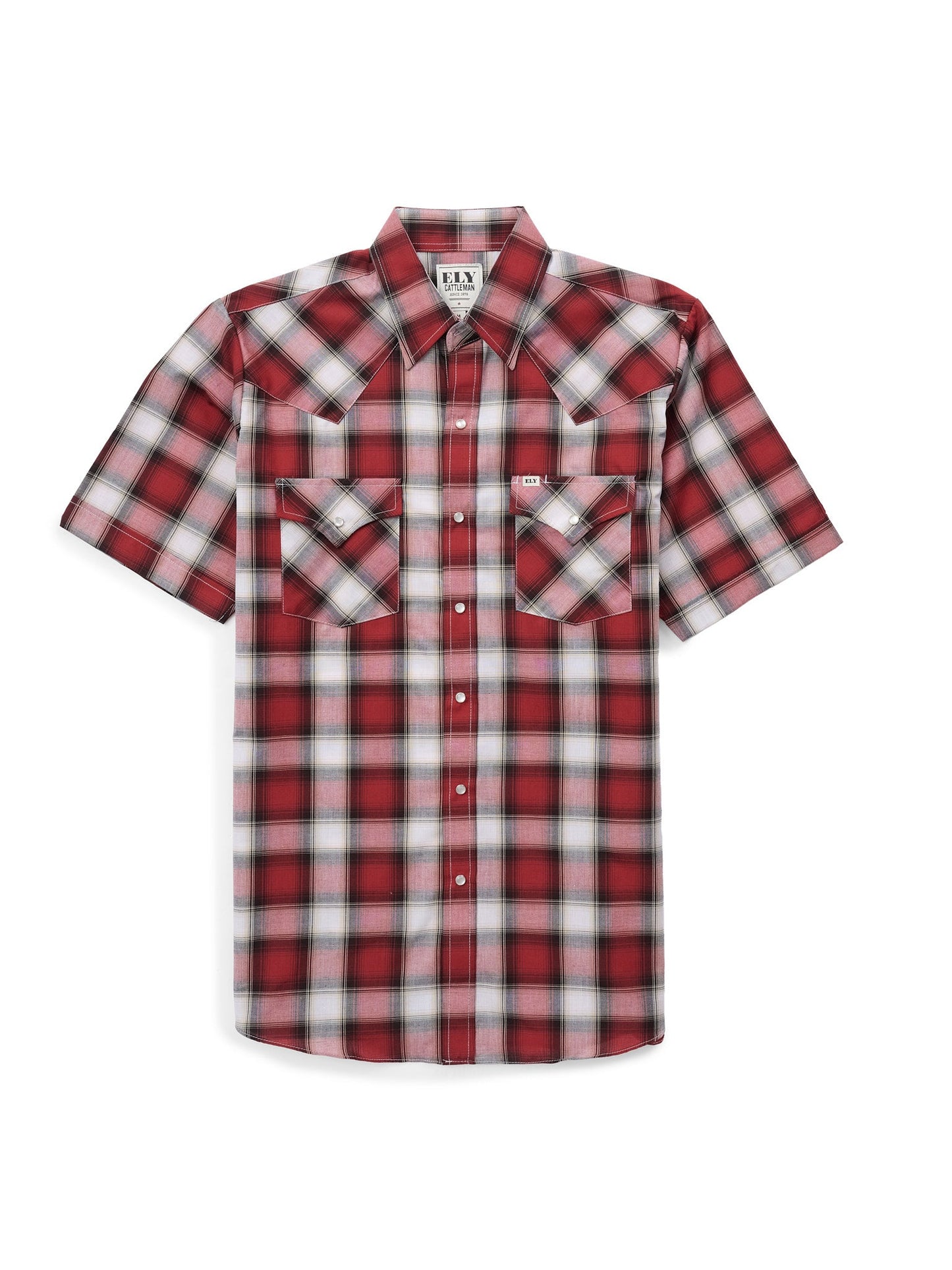 Men's Ely Cattleman Short Sleeve Plaid Western Snap Shirt