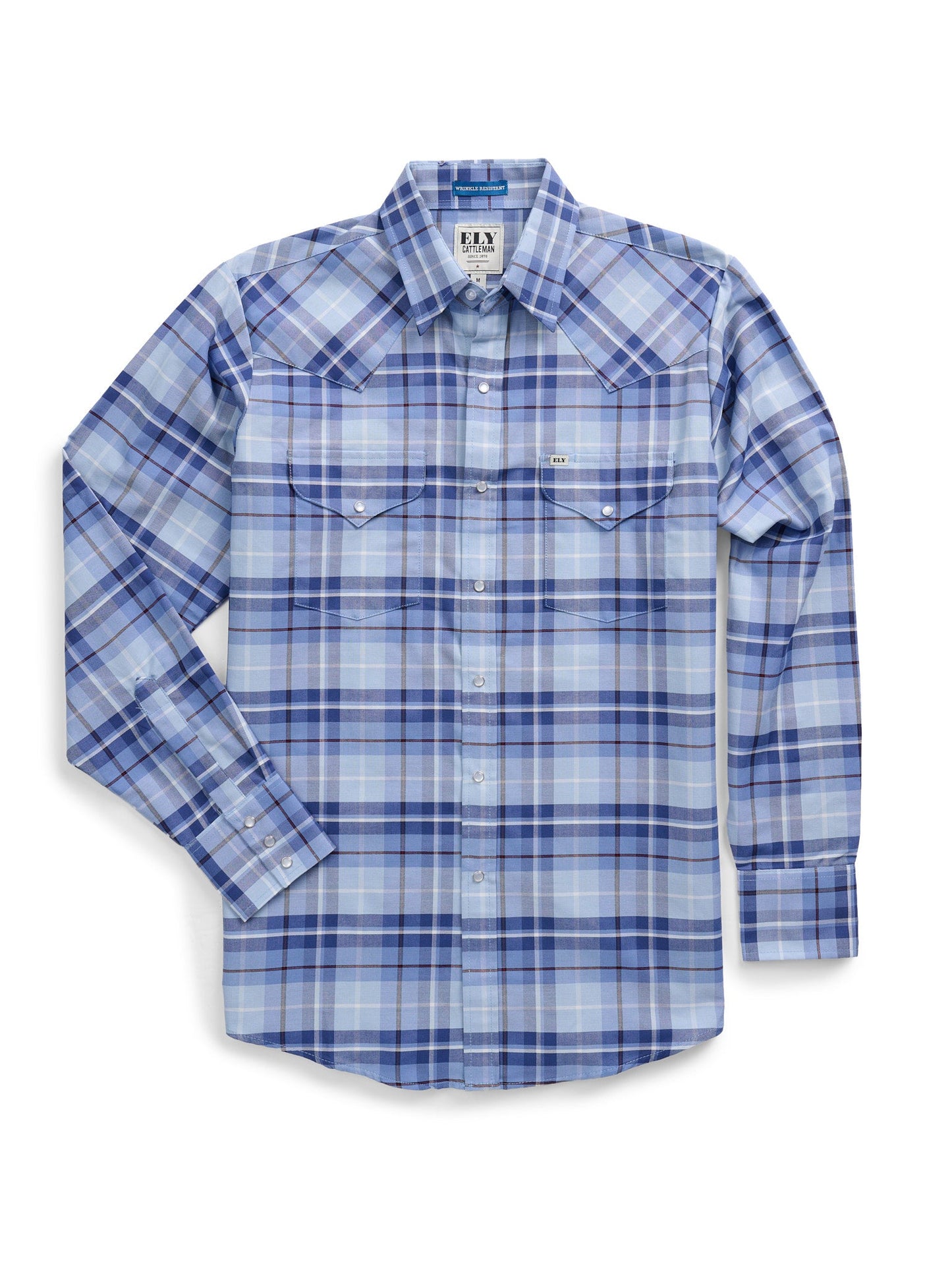Men's Ely Cattleman Long Sleeve Western Wrinkle Resistant Plaid Snap Shirt
