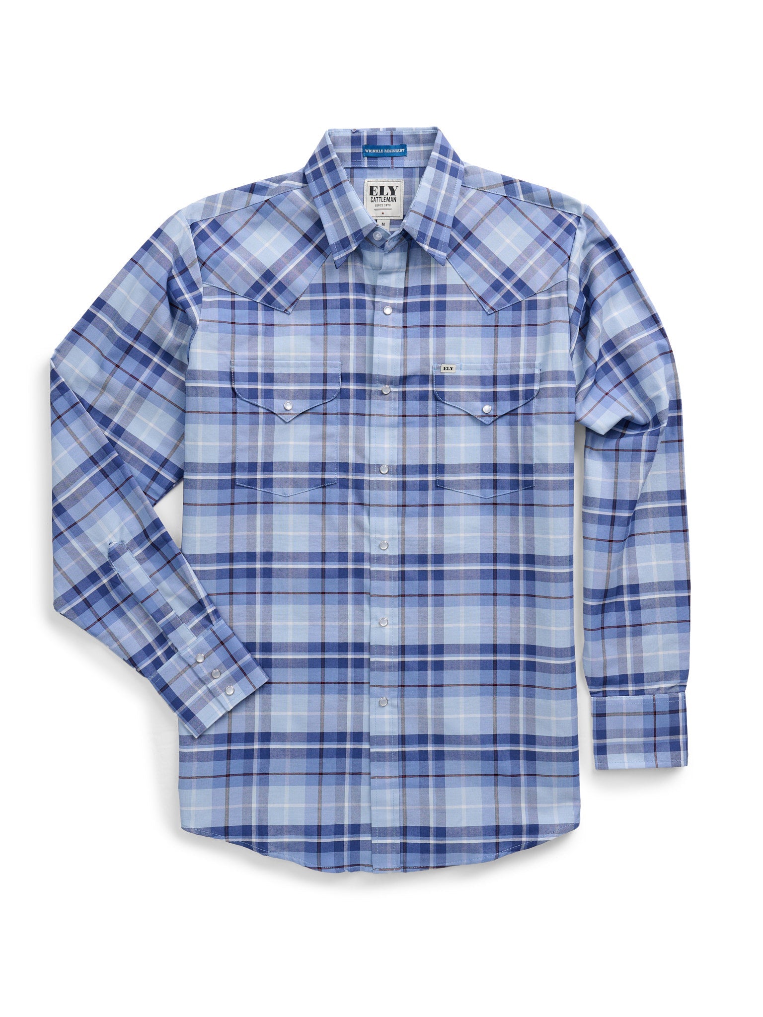 Men's Ely Cattleman Long Sleeve Western Wrinkle Resistant Plaid Snap Shirt