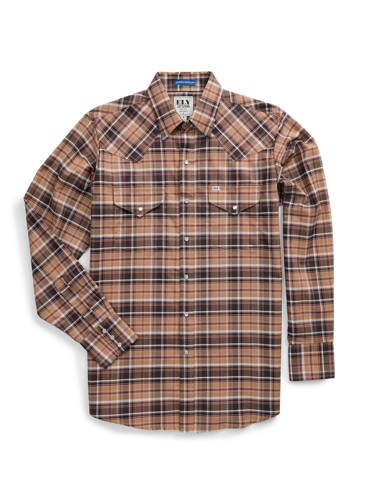 Men's Ely Cattleman Long Sleeve Western Wrinkle Resistant Plaid Snap Shirt