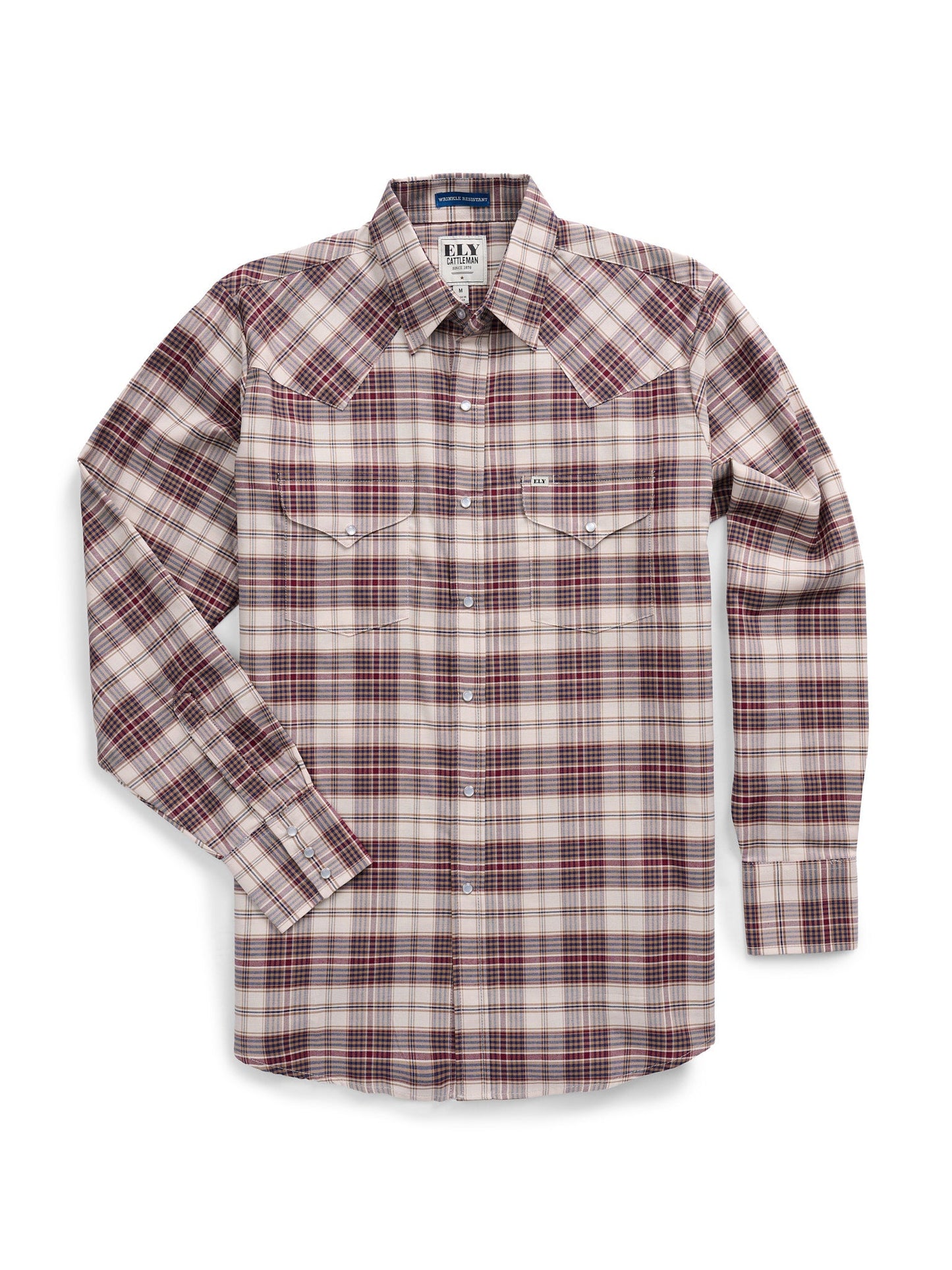 Men's Ely Cattleman Long Sleeve Western Wrinkle Resistant Plaid Snap Shirt