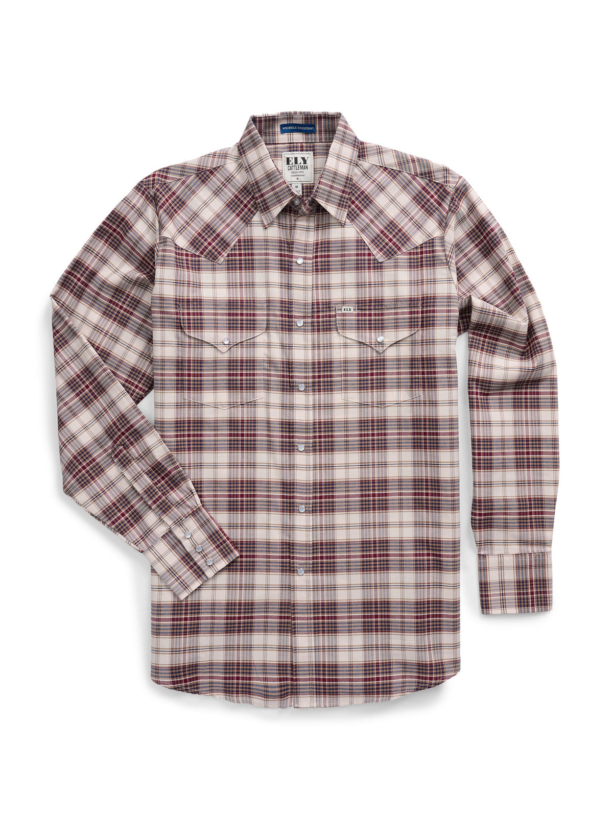 Men's Ely Cattleman Long Sleeve Western Wrinkle Resistant Plaid Snap Shirt