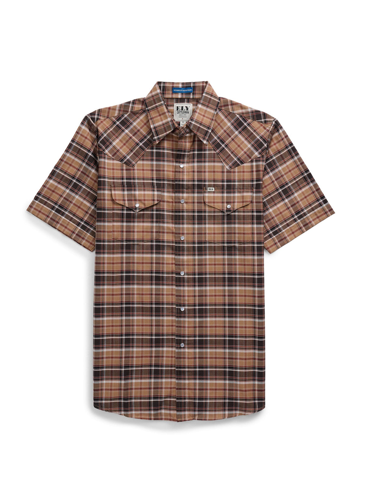 Men's Ely Cattleman Short Sleeve Western Wrinkle Resistant Plaid Snap Shirt
