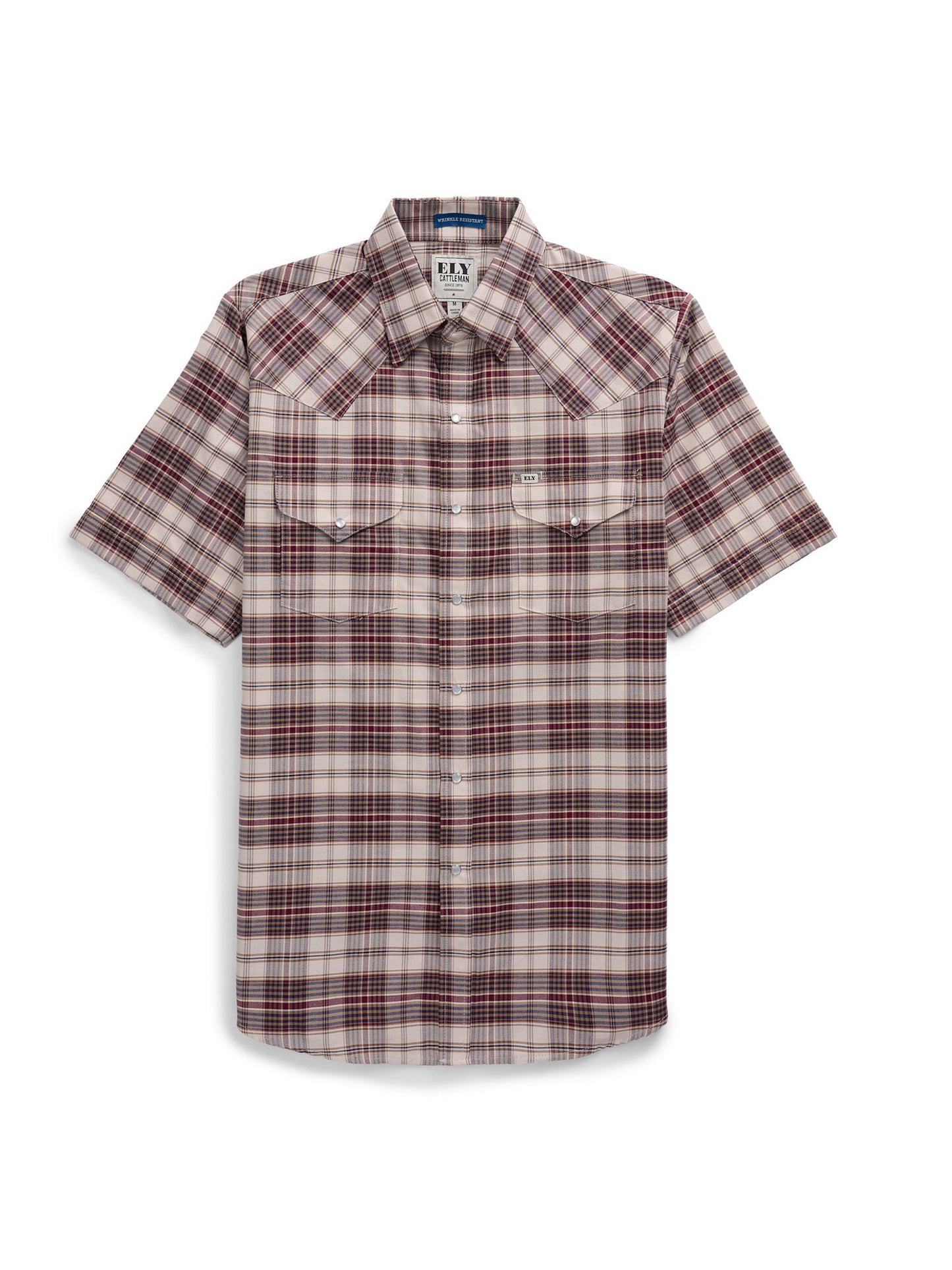 Men's Ely Cattleman Short Sleeve Western Wrinkle Resistant Plaid Snap Shirt