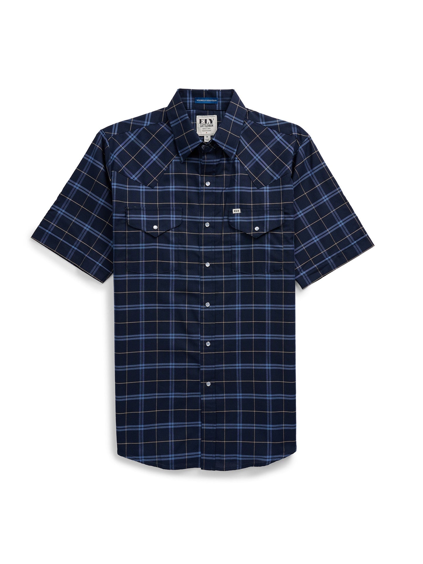 Men's Ely Cattleman Short Sleeve Western Wrinkle Resistant Plaid Snap Shirt
