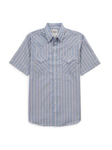 Men's Ely Cattleman Short Sleeve Textured Stripe Western Snap Shirt-Blue - Ely Cattleman - Flyclothing LLC