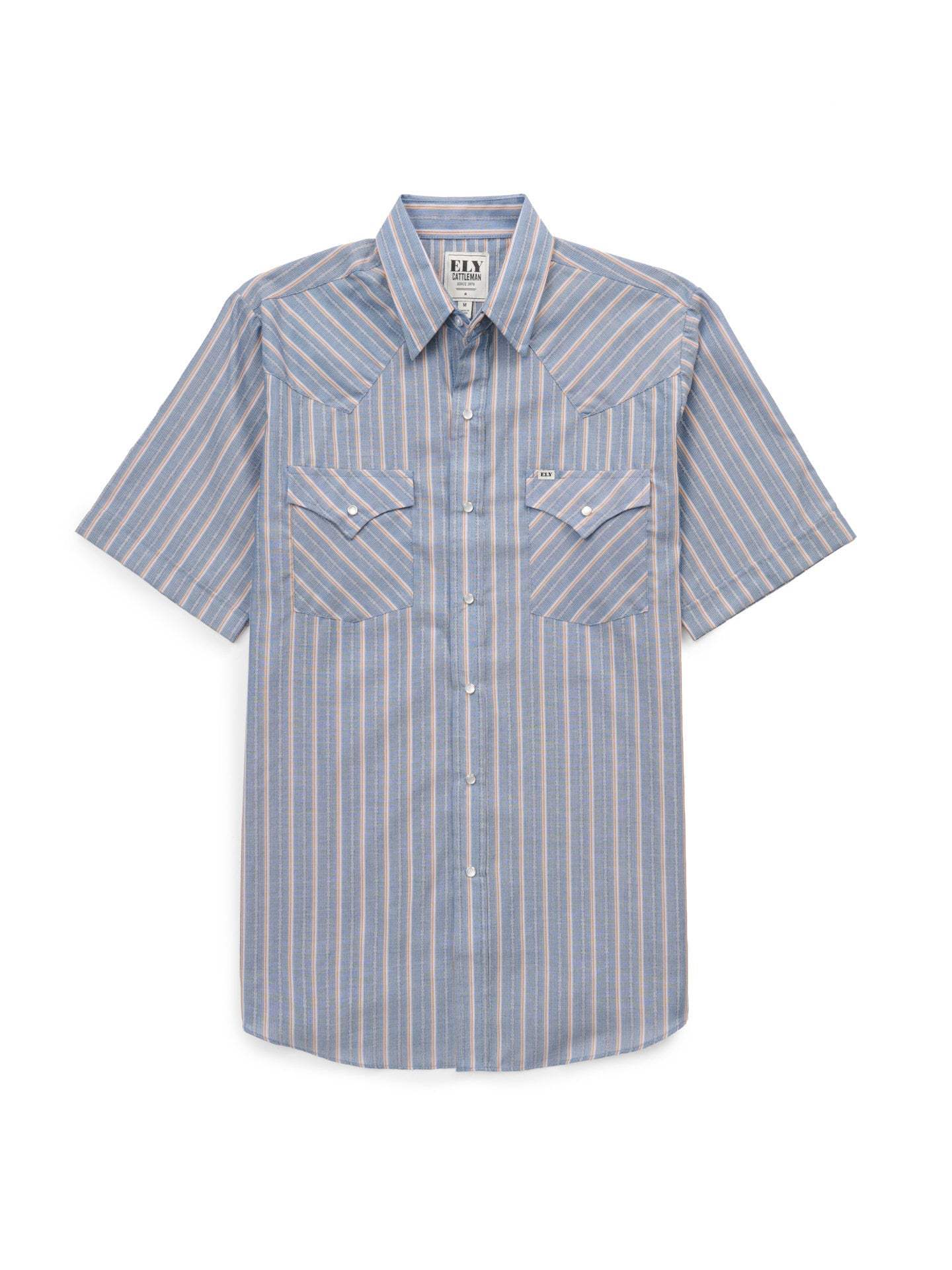 Men's Ely Cattleman Short Sleeve Textured Stripe Western Snap Shirt-Blue - Ely Cattleman - Flyclothing LLC
