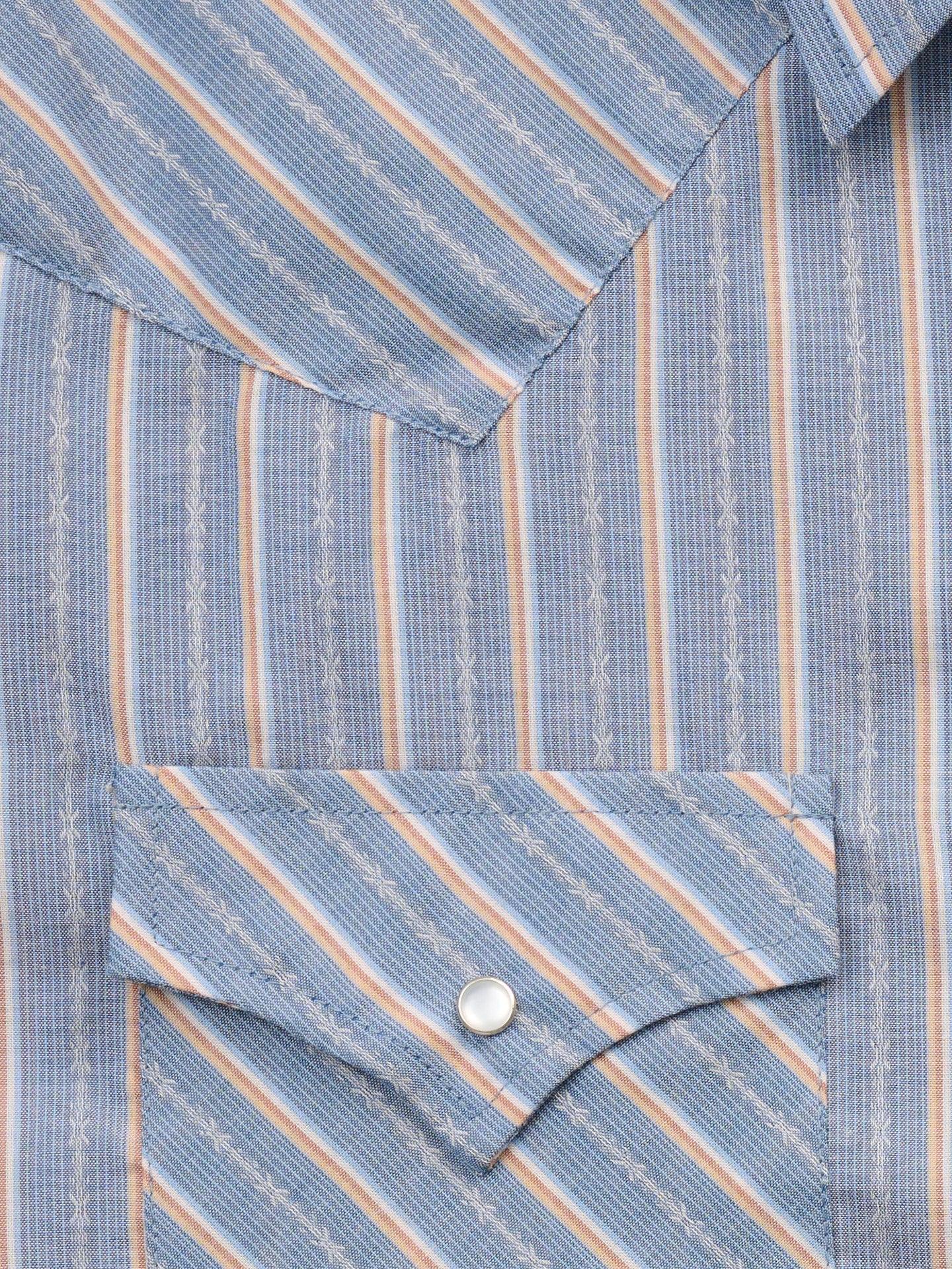 Men's Ely Cattleman Short Sleeve Textured Stripe Western Snap Shirt-Blue - Ely Cattleman - Flyclothing LLC