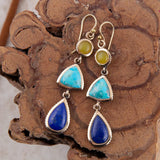 Yellow Quartz and Blue Turquoise Golden Drop Earrings - Barse Jewelry - Flyclothing LLC