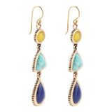Yellow Quartz and Blue Turquoise Golden Drop Earrings - Barse Jewelry - Flyclothing LLC