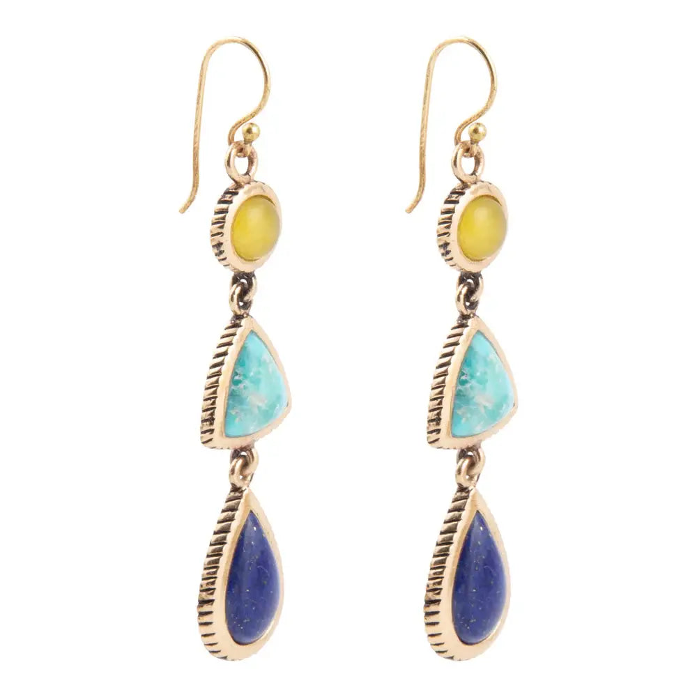 Yellow Quartz and Blue Turquoise Golden Drop Earrings - Barse Jewelry - Flyclothing LLC