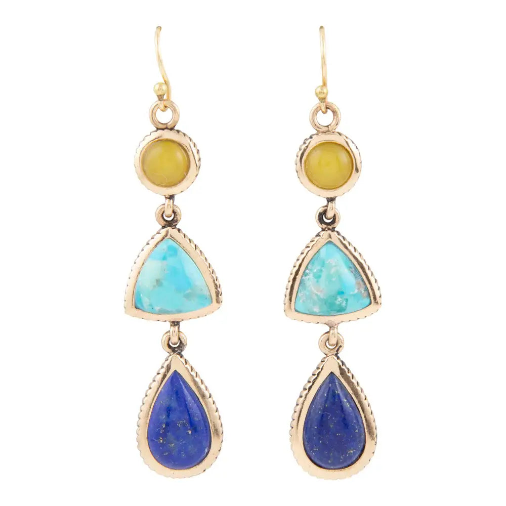 Yellow Quartz and Blue Turquoise Golden Drop Earrings - Barse Jewelry - Flyclothing LLC