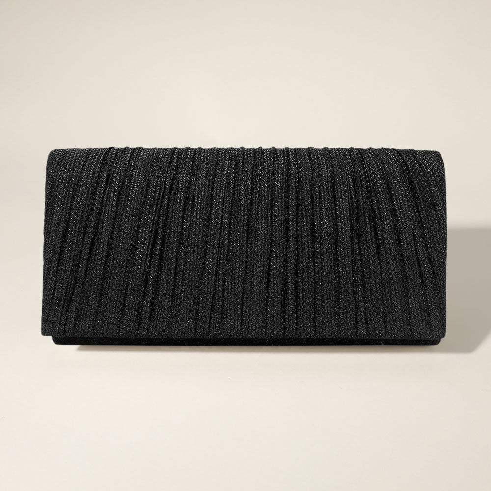 Pleated Shimmery Evening Clutch Crossbody Bag - Madeline Love - Flyclothing LLC