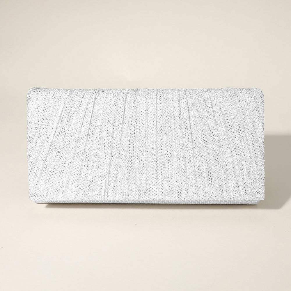 Pleated Shimmery Evening Clutch Crossbody Bag - Madeline Love - Flyclothing LLC