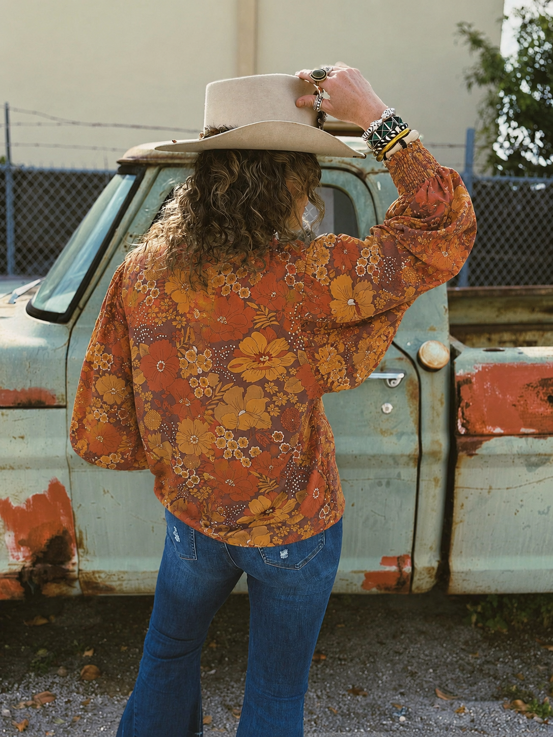 All The Leaves Are Brown Retro Floral Button Up Mesh Blouse