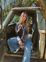 John Wayne Western Pearl Snap Button Up Top In Denim Blue - Lil Bee's Bohemian - Flyclothing LLC