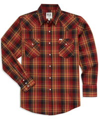 Men's Ely Cattleman Long Sleeve Plaid Western Snap Shirt Rust