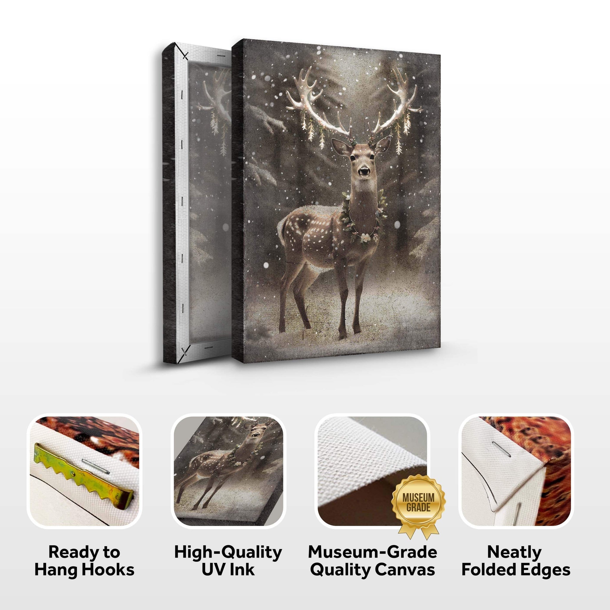 Vintage Winter Deer Christmas Wall Art - Tailored Canvases - Flyclothing LLC