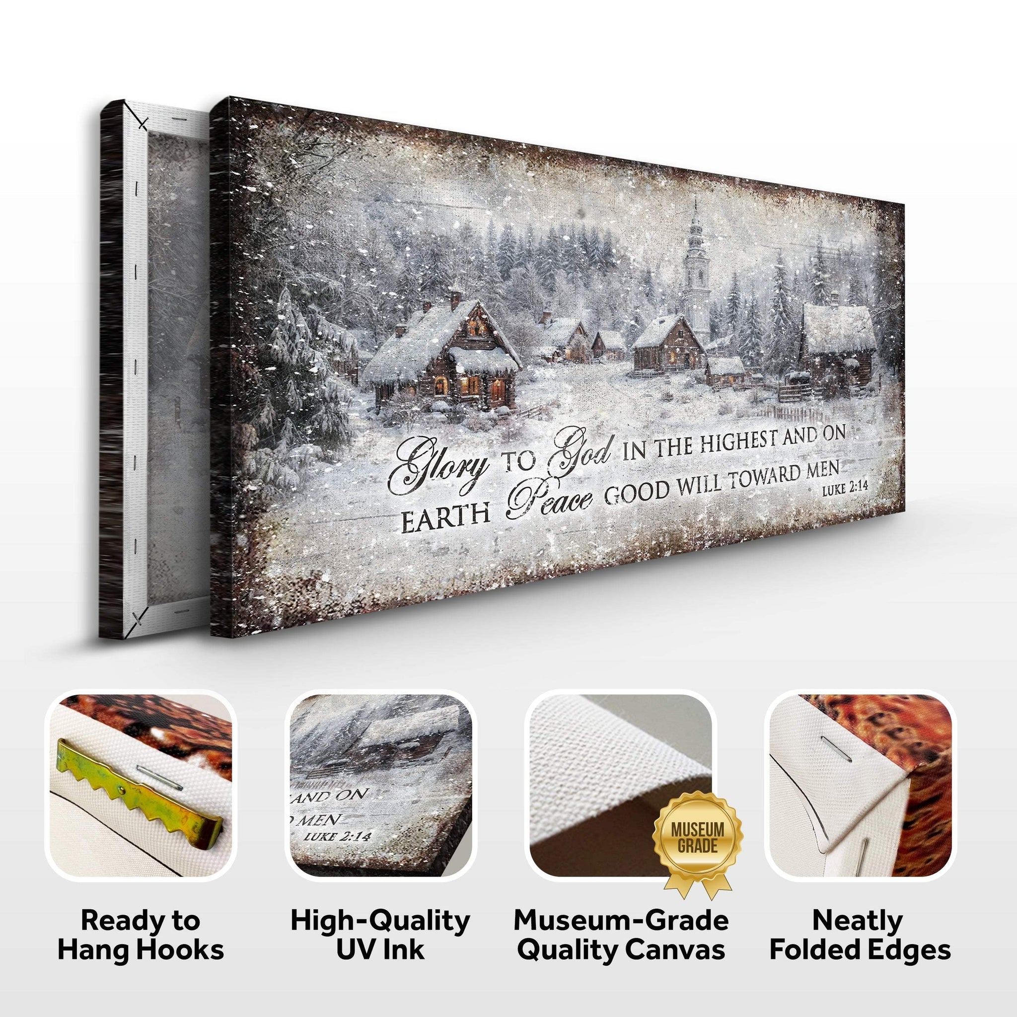 Vintage Christmas Village Luke 2:14 Scripture Sign - Tailored Canvases - Flyclothing LLC