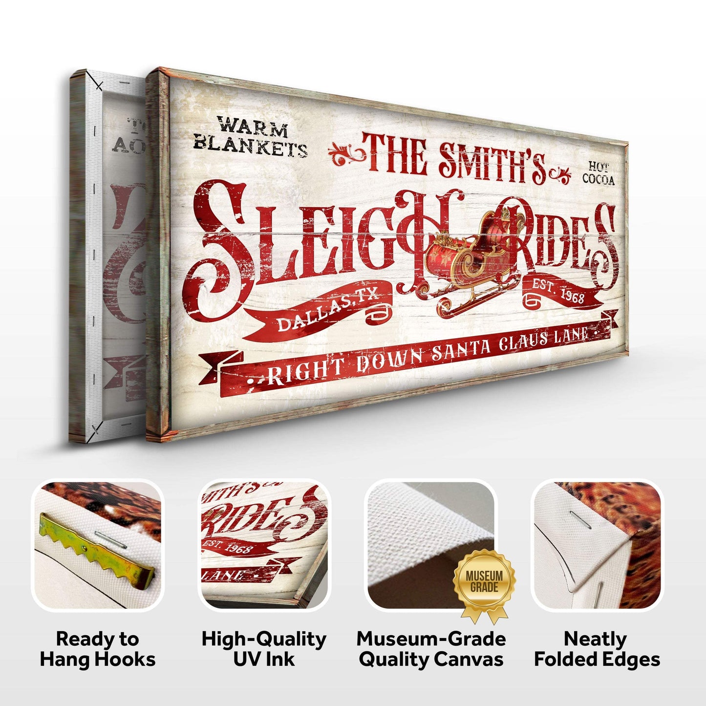 Sleigh Rides Christmas Sign III - Tailored Canvases - Flyclothing LLC