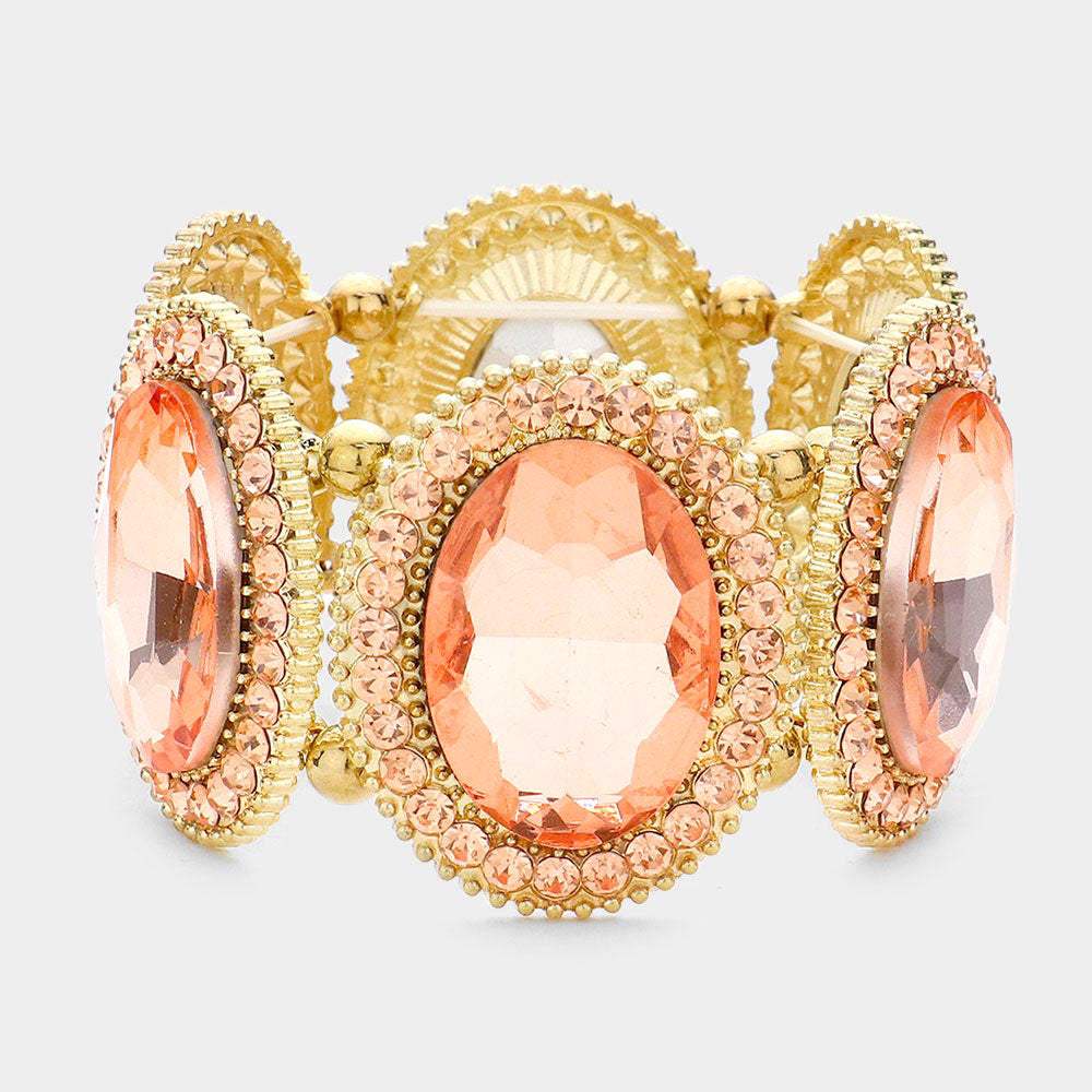 Pave Trim Crystal Oval Stone Stretch Evening Bracelet - Madeline Love - Flyclothing LLC