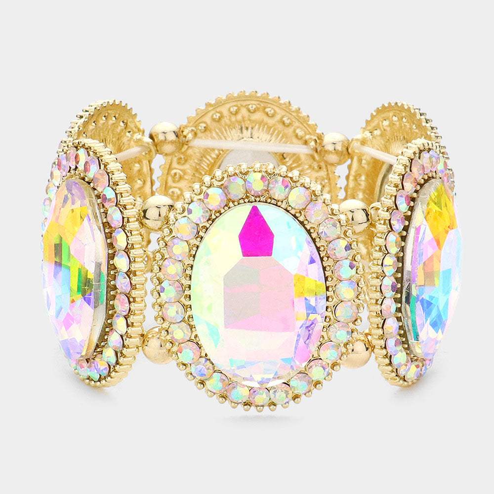 Pave Trim Crystal Oval Stone Stretch Evening Bracelet - Madeline Love - Flyclothing LLC