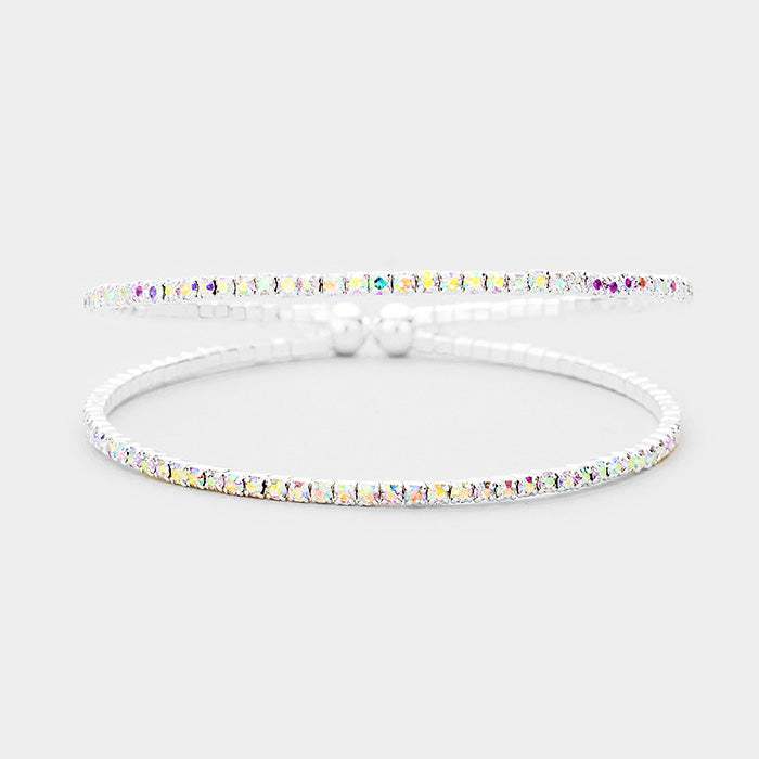 2Row Split Layer Rhinestone Pave Cuff Evening Bracelet - Madeline Love - Flyclothing LLC