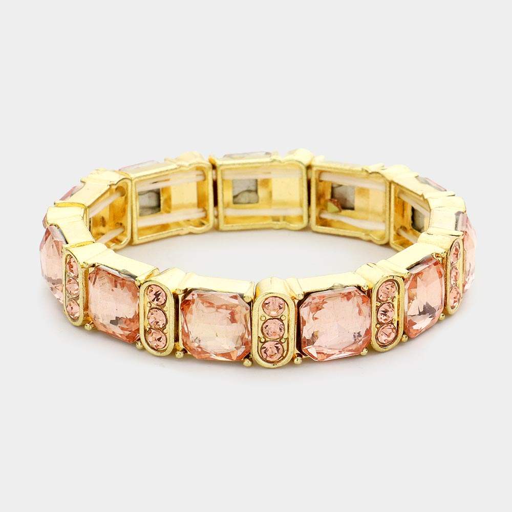 Asscher Stone Accented Stretch Evening Bracelet - Madeline Love - Flyclothing LLC