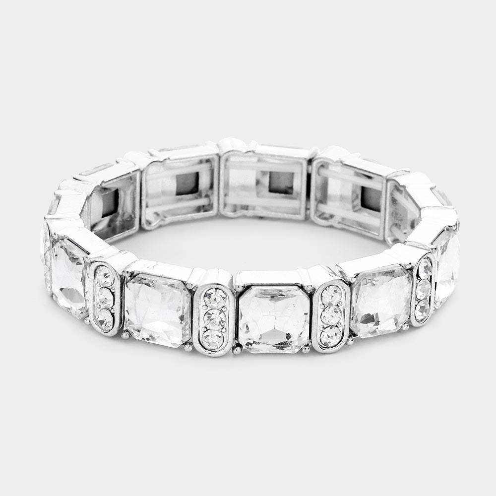 Asscher Stone Accented Stretch Evening Bracelet - Madeline Love - Flyclothing LLC