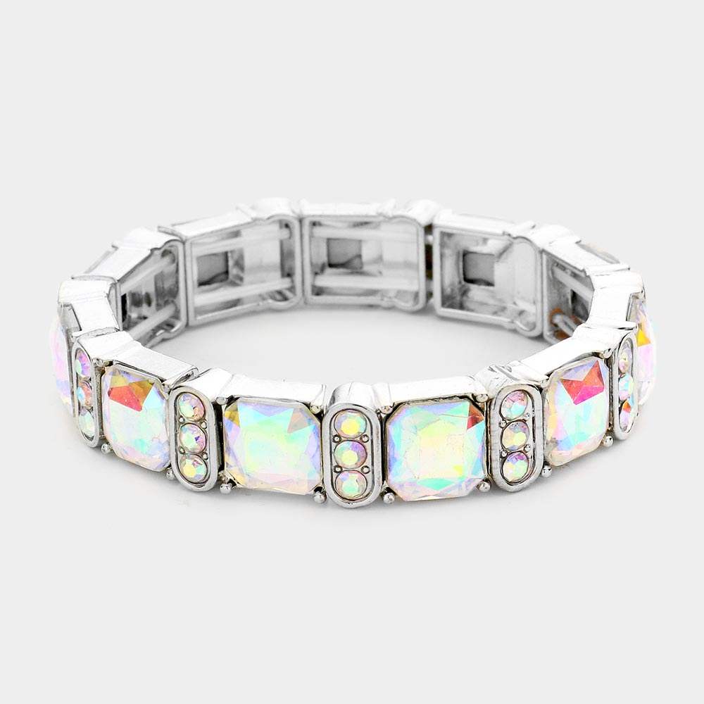 Asscher Stone Accented Stretch Evening Bracelet - Madeline Love - Flyclothing LLC