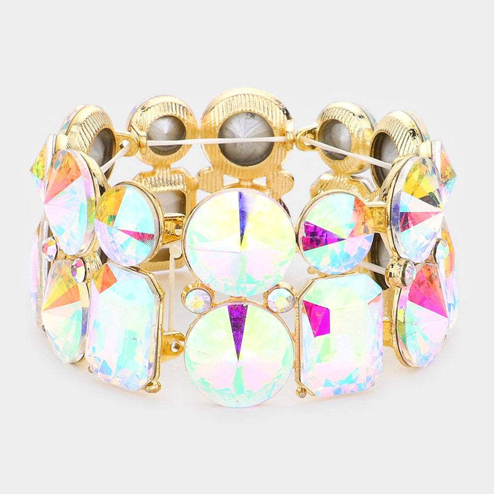 Round Emerald Cut Stone Stretch Evening Bracelet - Madeline Love - Flyclothing LLC