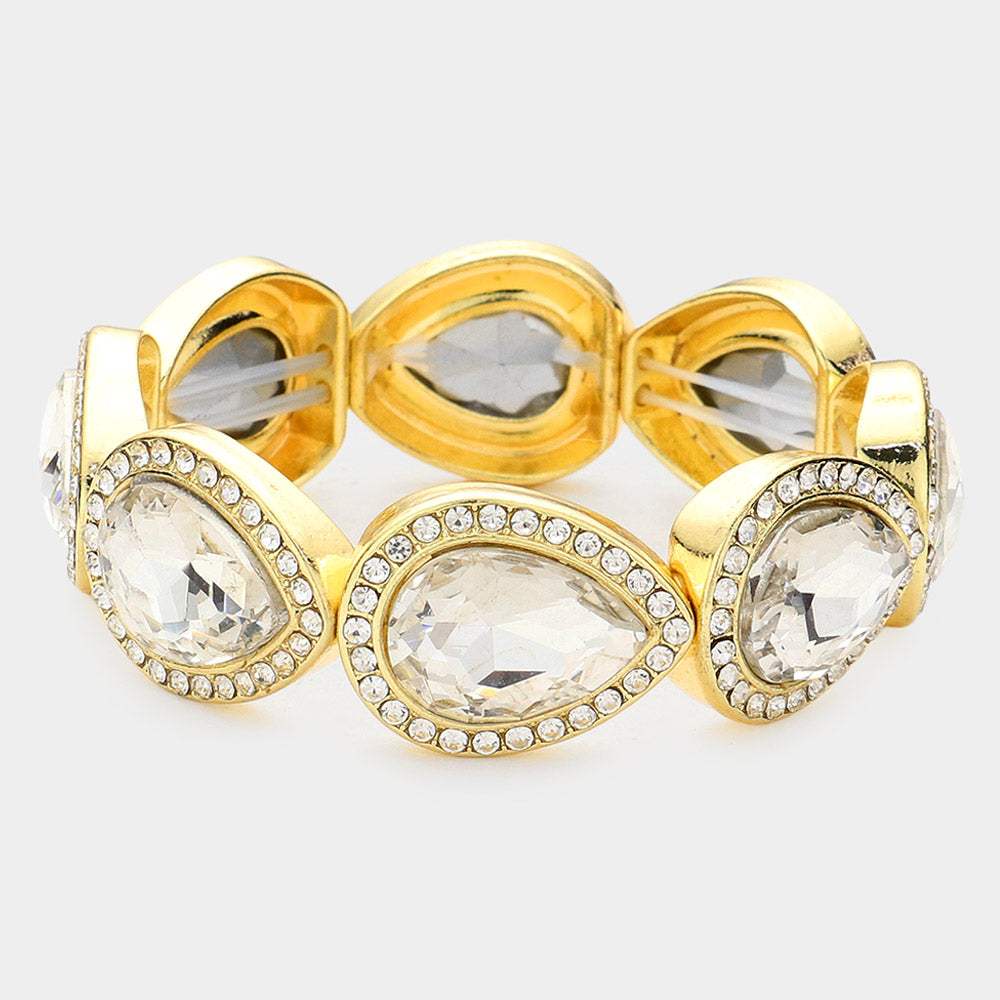 Rhinestone Trim Teardrop Crystal Stretch Evening Bracelet - Madeline Love - Flyclothing LLC