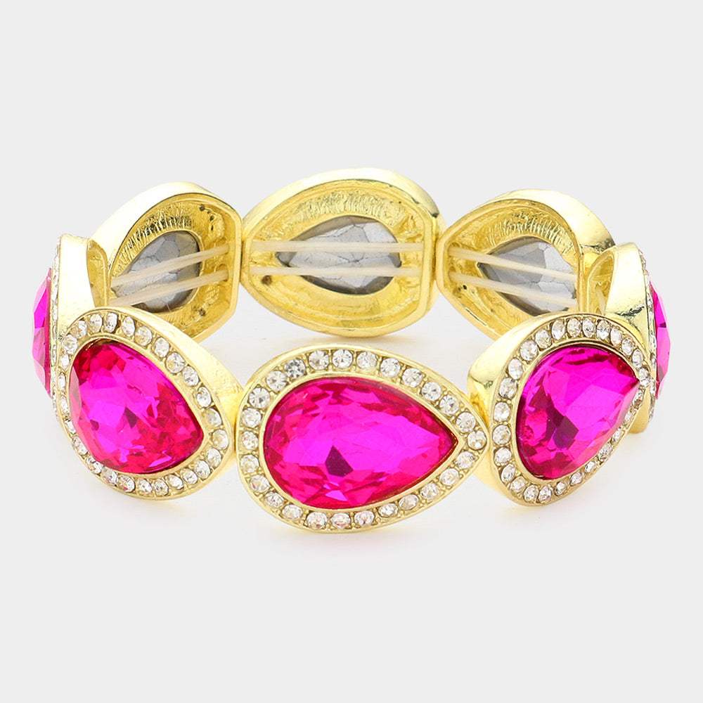 Rhinestone Trim Teardrop Crystal Stretch Evening Bracelet - Madeline Love - Flyclothing LLC