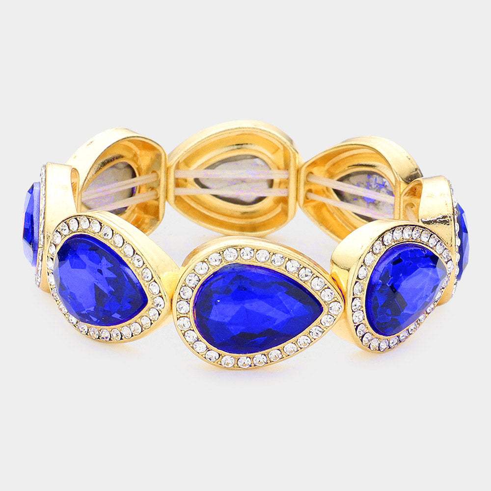Rhinestone Trim Teardrop Crystal Stretch Evening Bracelet - Madeline Love - Flyclothing LLC