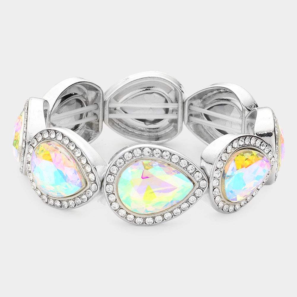Rhinestone Trim Teardrop Crystal Stretch Evening Bracelet - Madeline Love - Flyclothing LLC