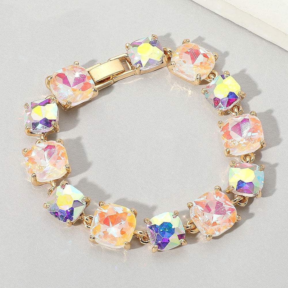 Cushion Square Stone Link Evening Bracelet - Madeline Love - Flyclothing LLC