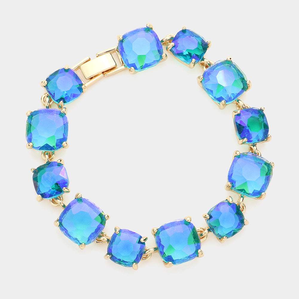 Cushion Square Stone Link Evening Bracelet - Madeline Love - Flyclothing LLC