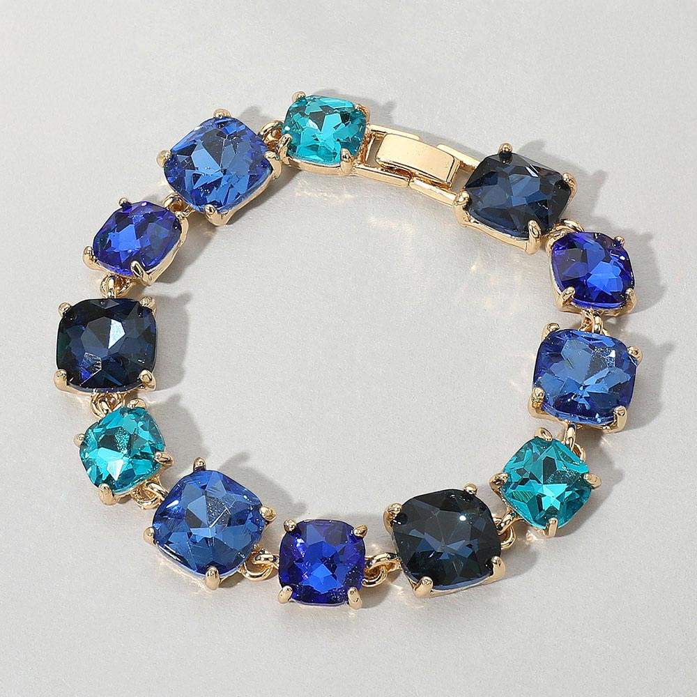 Cushion Square Stone Link Evening Bracelet - Madeline Love - Flyclothing LLC