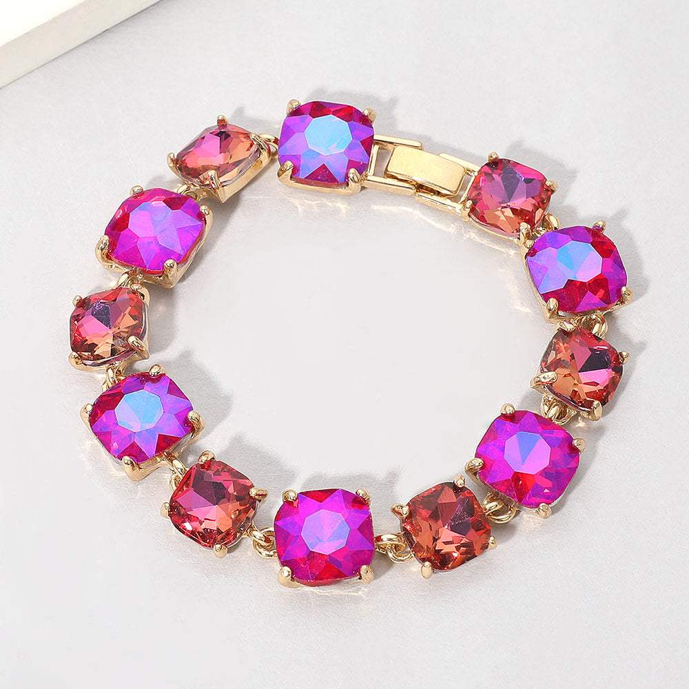 Cushion Square Stone Link Evening Bracelet - Madeline Love - Flyclothing LLC