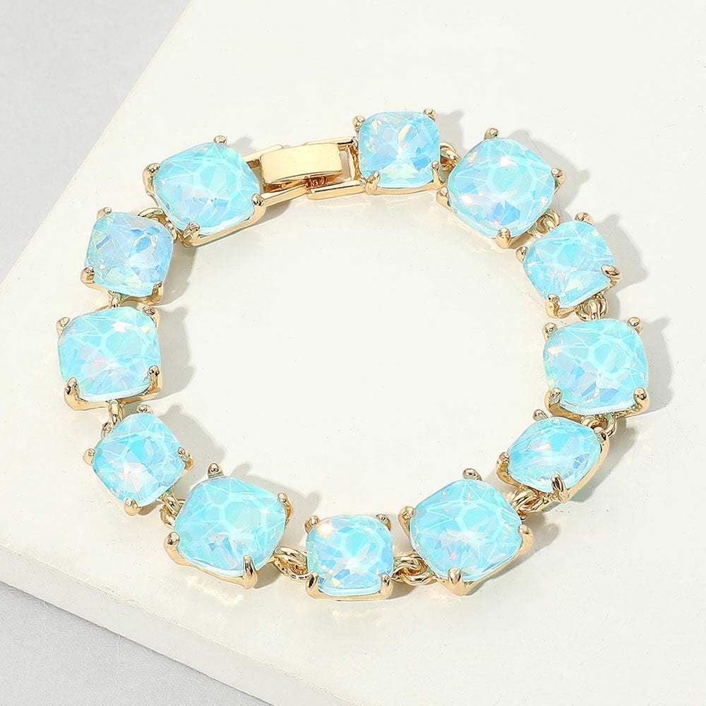 Cushion Square Stone Link Evening Bracelet - Madeline Love - Flyclothing LLC