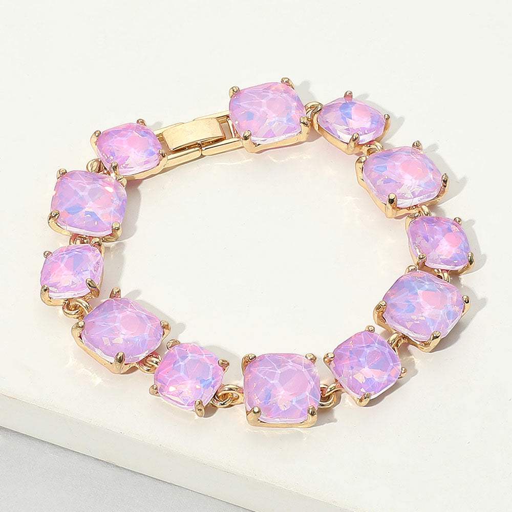 Cushion Square Stone Link Evening Bracelet - Madeline Love - Flyclothing LLC