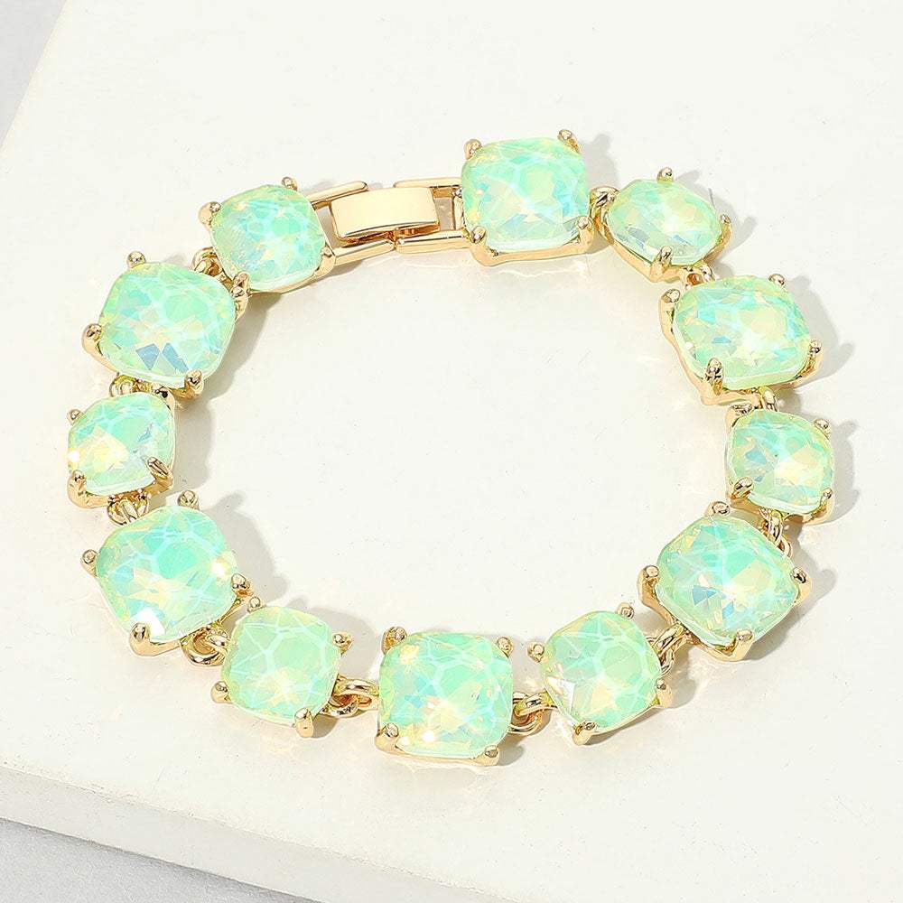 Cushion Square Stone Link Evening Bracelet - Madeline Love - Flyclothing LLC