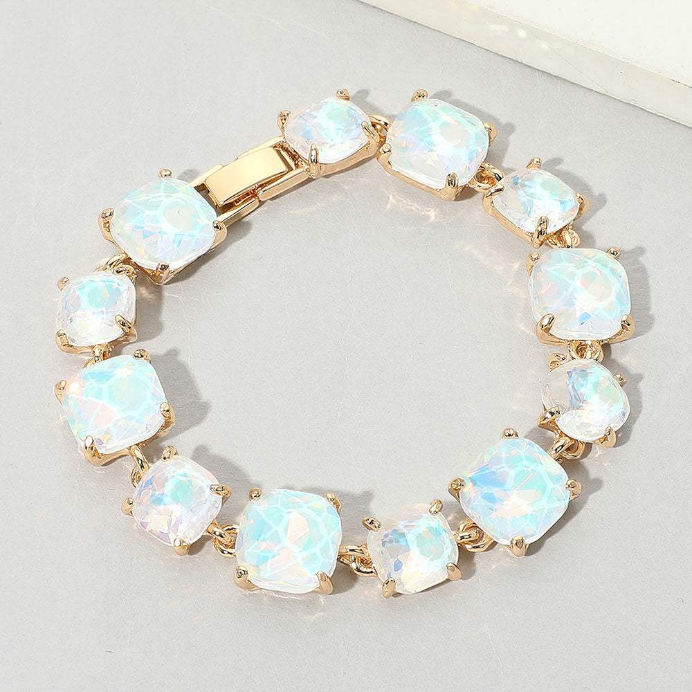 Cushion Square Stone Link Evening Bracelet - Madeline Love - Flyclothing LLC