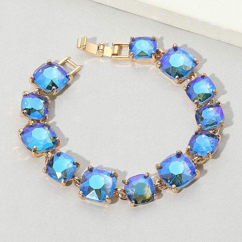 Cushion Square Stone Link Evening Bracelet - Madeline Love - Flyclothing LLC