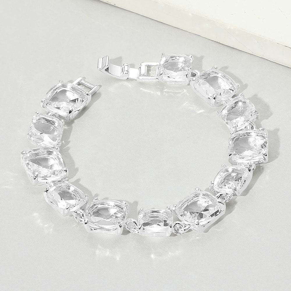 Cushion Square Stone Link Evening Bracelet - Madeline Love - Flyclothing LLC