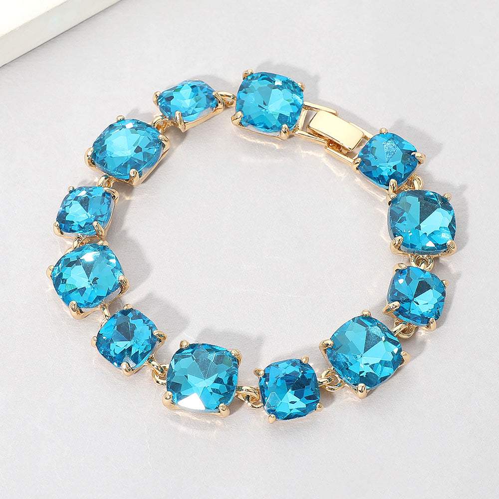 Cushion Square Stone Link Evening Bracelet - Madeline Love - Flyclothing LLC