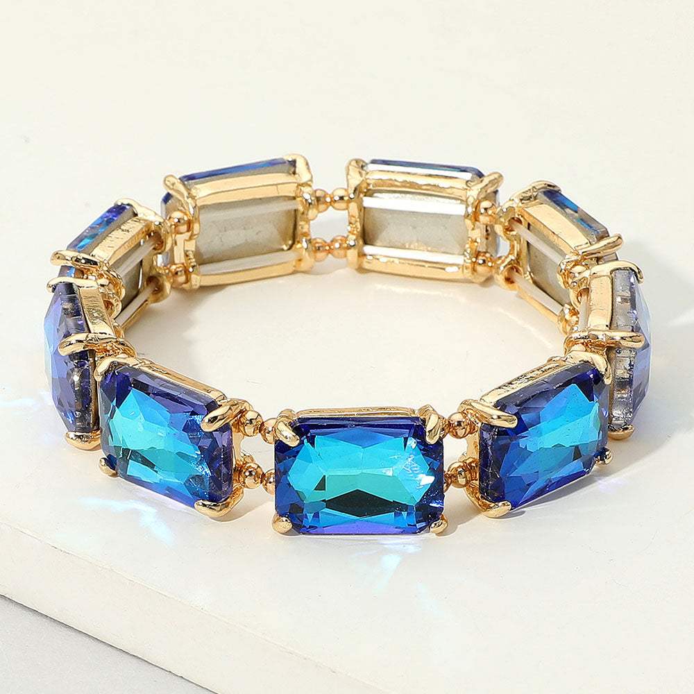 Emerald Cut Stone Stretch Evening Bracelet - Madeline Love - Flyclothing LLC