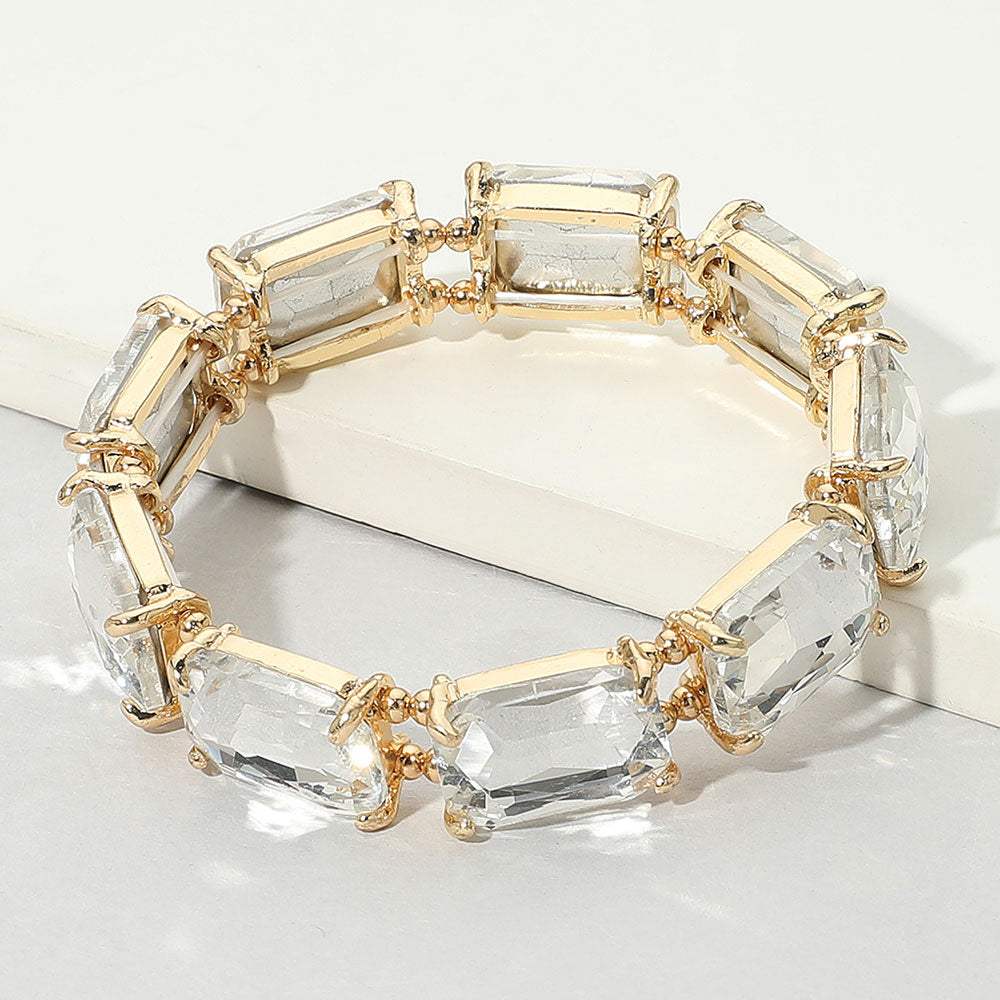 Emerald Cut Stone Stretch Evening Bracelet - Madeline Love - Flyclothing LLC